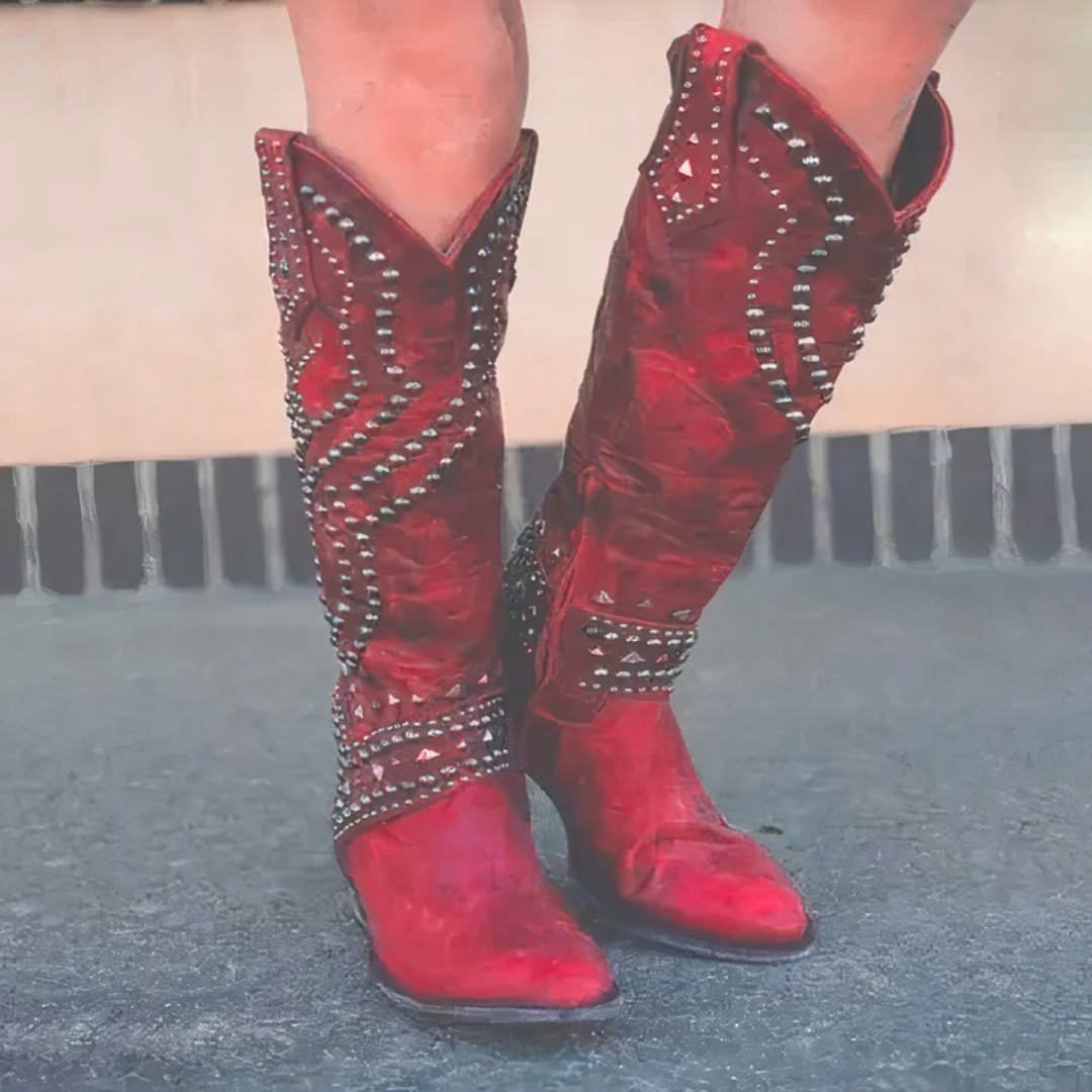 Women's Studded Knee-High Western Cowboy Boots