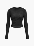 Women's Waffle Knit Long Sleeve Crop Top