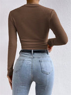Women's Waffle Knit Long Sleeve Crop Top
