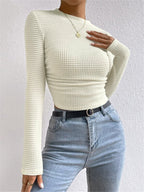 Women's Waffle Knit Long Sleeve Crop Top