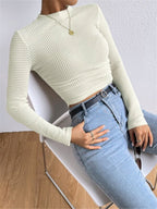 Women's Waffle Knit Long Sleeve Crop Top