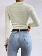 Women's Waffle Knit Long Sleeve Crop Top