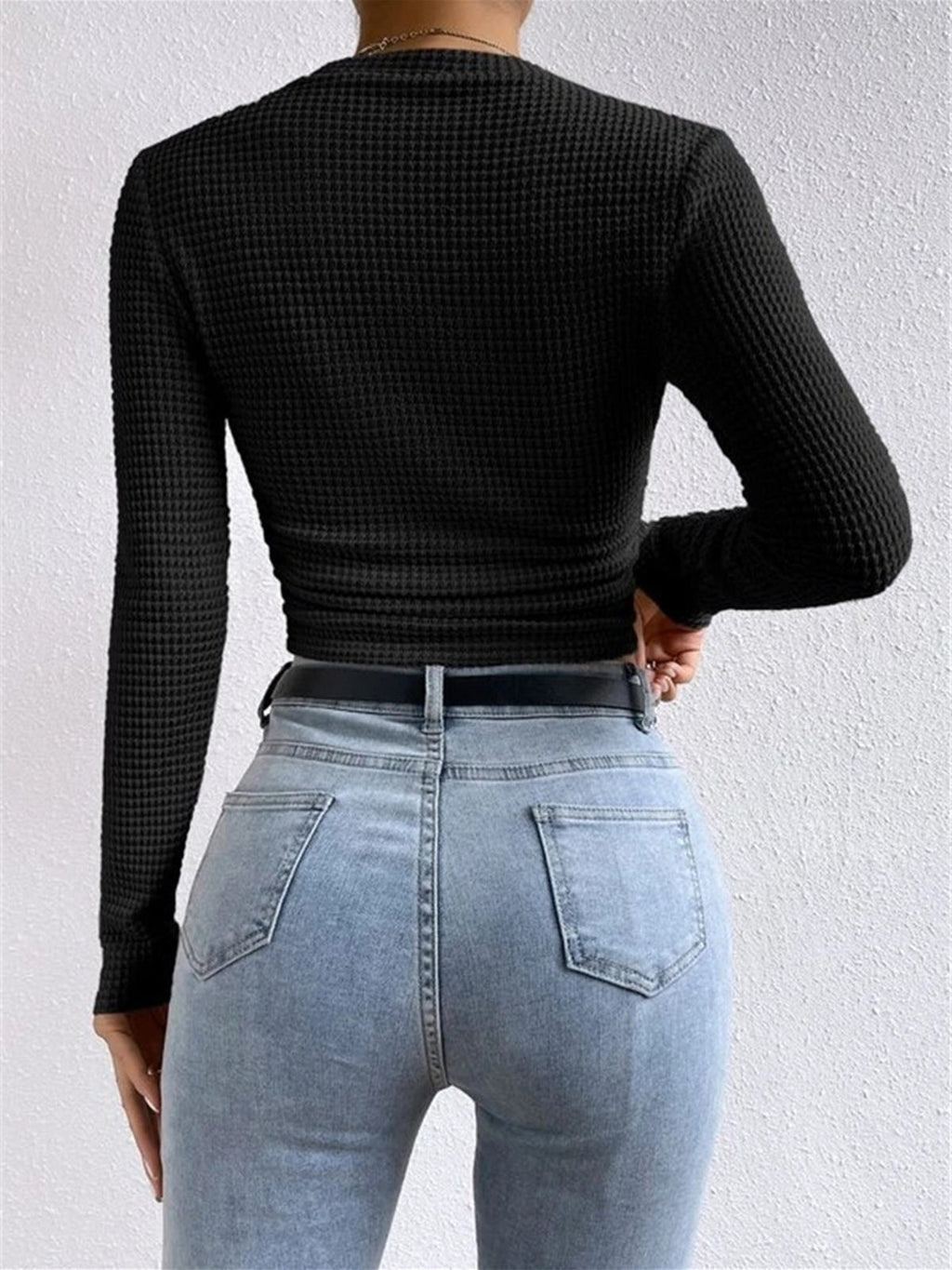 Women's Waffle Knit Long Sleeve Crop Top