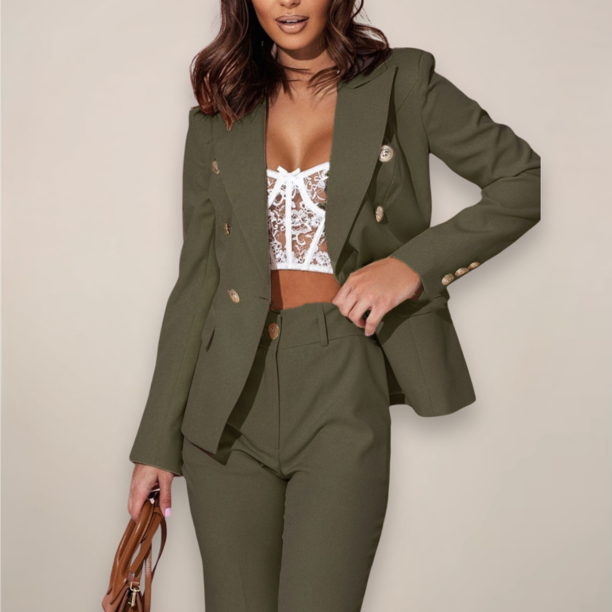 Ensemble blazer ajusté croisé pour femme