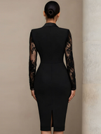 Damen elegantes Spitzen-Midi-Kleid mit asymmetrischem Überwurf und tiefem Ausschnitt