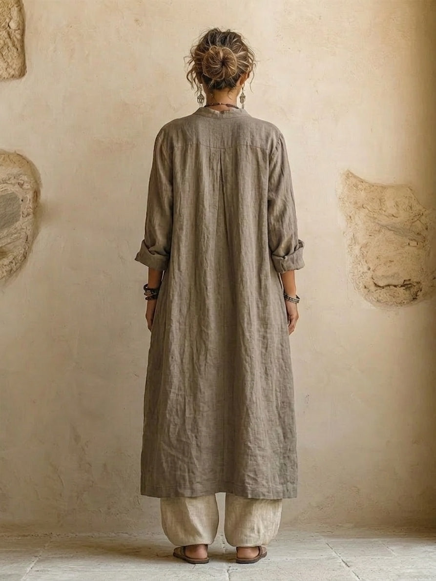 Women's Bohemian Layered Linen Blend Cardigan with Wide Leg Trousers Set