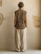 Women's Bohemian Layered Linen Blend Cardigan with Wide Leg Trousers Set