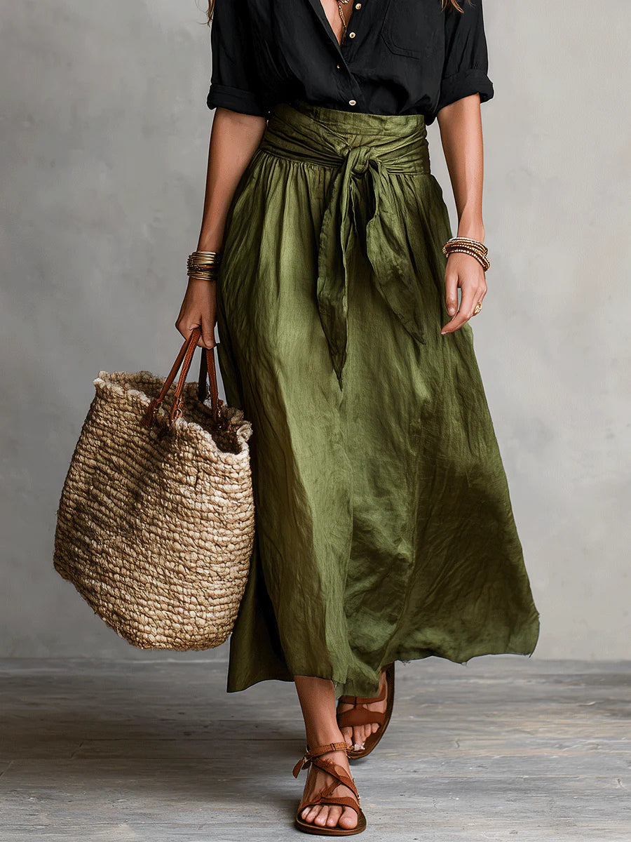 Damen Freizeit Hemdkleid mit Knopfleiste und Taillengürtel, Midirock