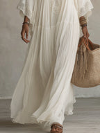 Women's Boho Lace Trim V-Neck Maxi Dress