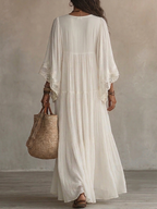 Women's Boho Lace Trim V-Neck Maxi Dress
