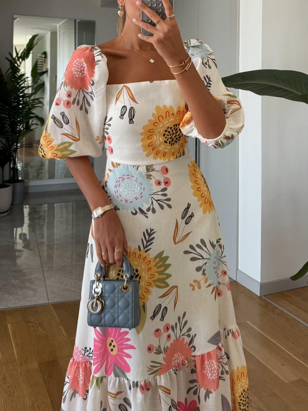 Women's Floral Puff Sleeve Midi Dress
