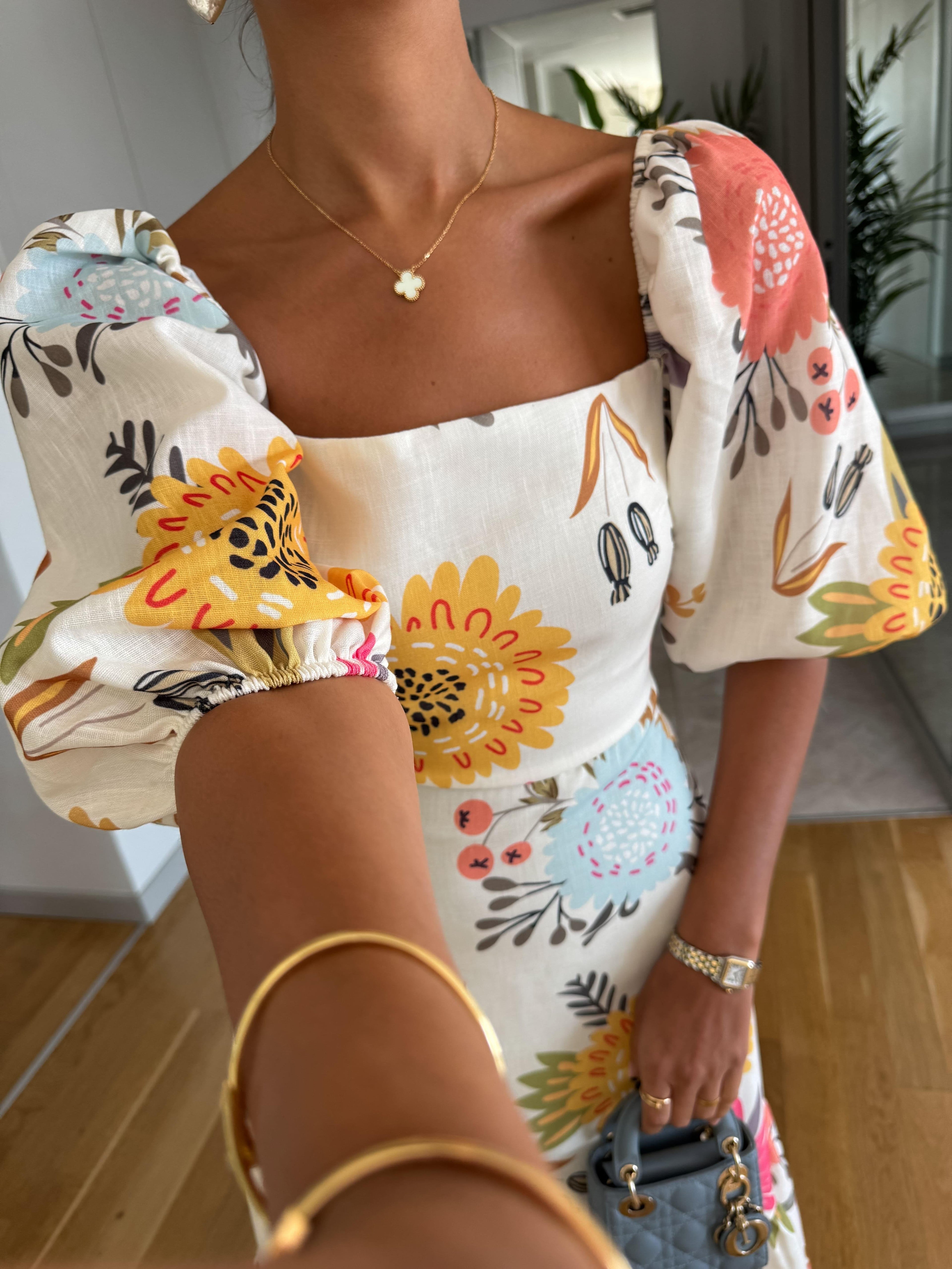 Women's Floral Puff Sleeve Midi Dress