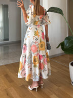Women's Floral Puff Sleeve Midi Dress