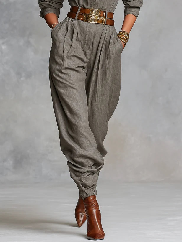 Damen entspannter Jumpsuit mit Hemdkragen und Knopfleiste vorne
