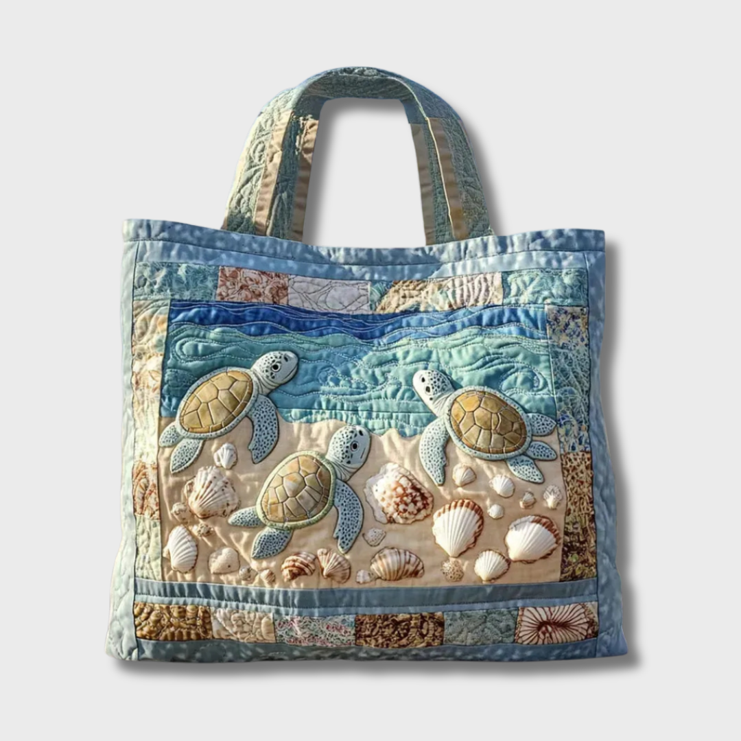 Bolso tote acolchado con tortugas marinas para mujer