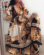 Maxikleid für Damen mit Barockmuster und langen Ärmeln