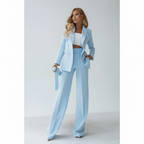 Women's Two-Piece Trouser Suit with Double-Breasted Blazer for Smart Wear