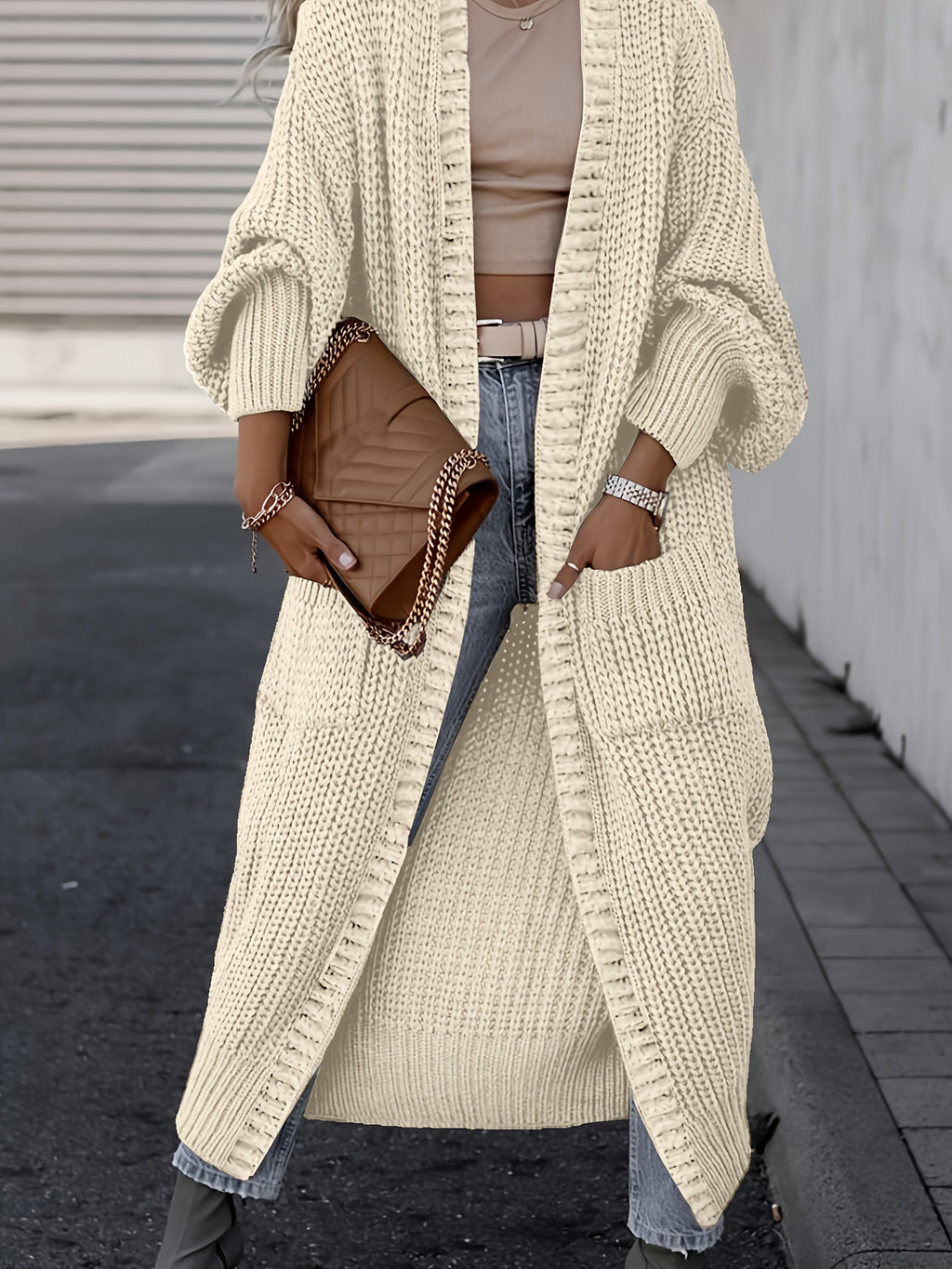 Women’s Longline Open-Front Knit Cardigan