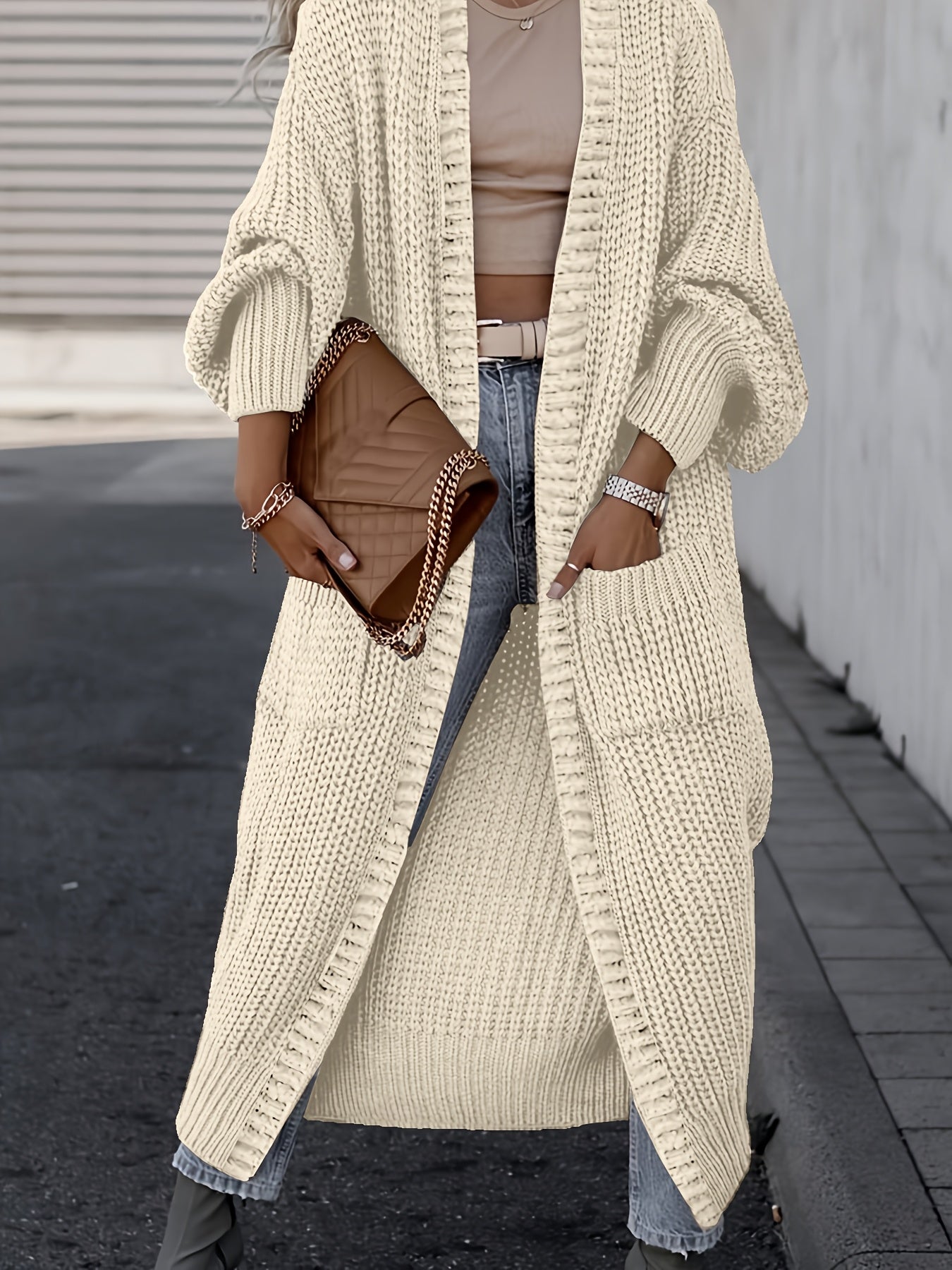Women’s Longline Open-Front Knit Cardigan