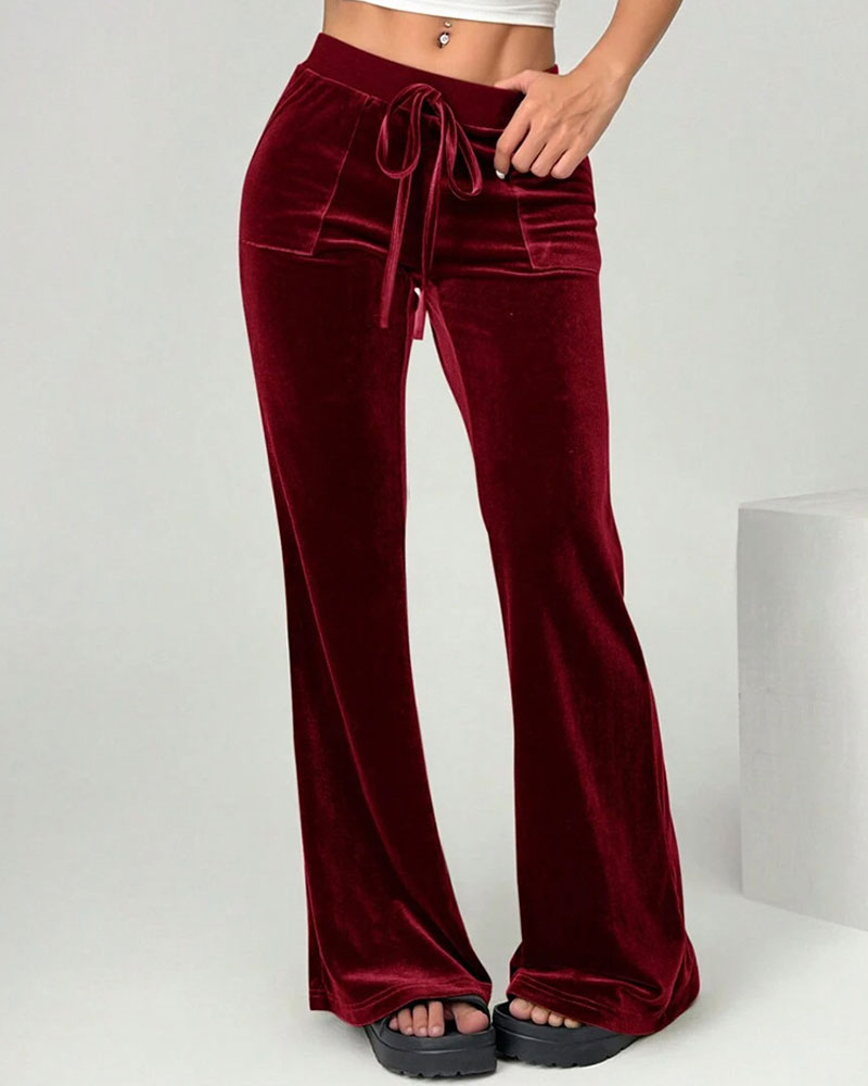 Pantalon évasé en velours pour femme avec cordon de serrage