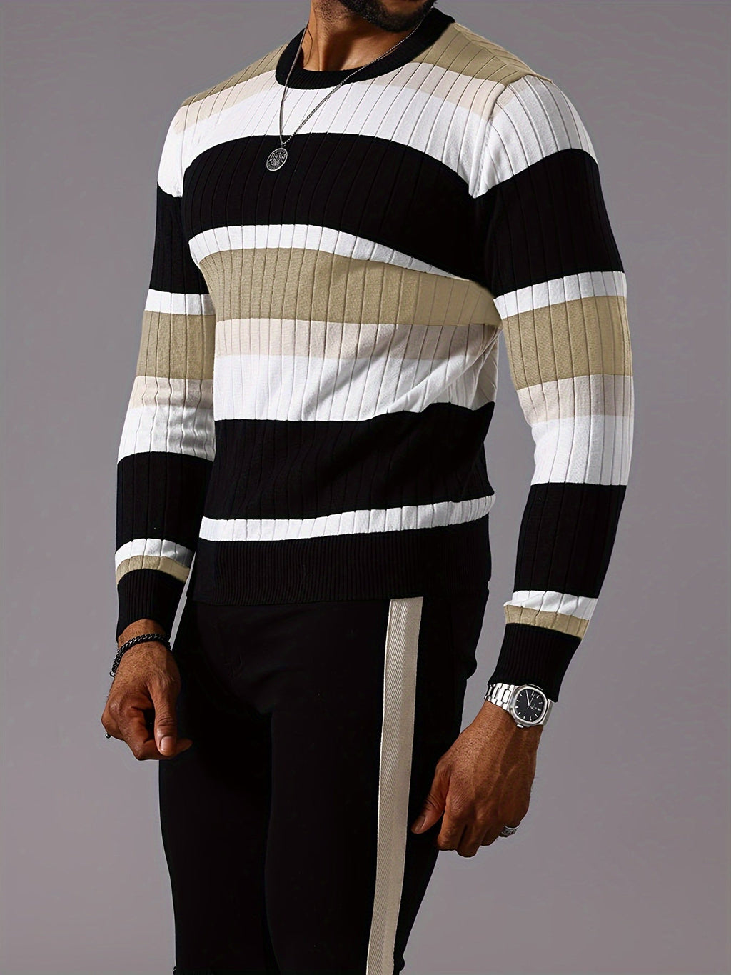 Men’s Ribbed Colour Block Sweater