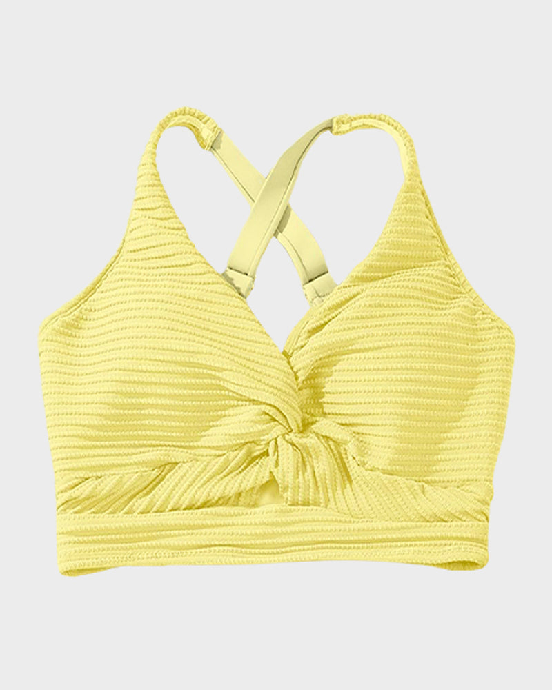 Damen-Rippen-Bikini-Set mit gedrehtem Oberteil und hochgeschnittenem Slip