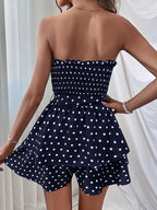 Women's Polka Dot Smocked Strapless Ruffle Romper