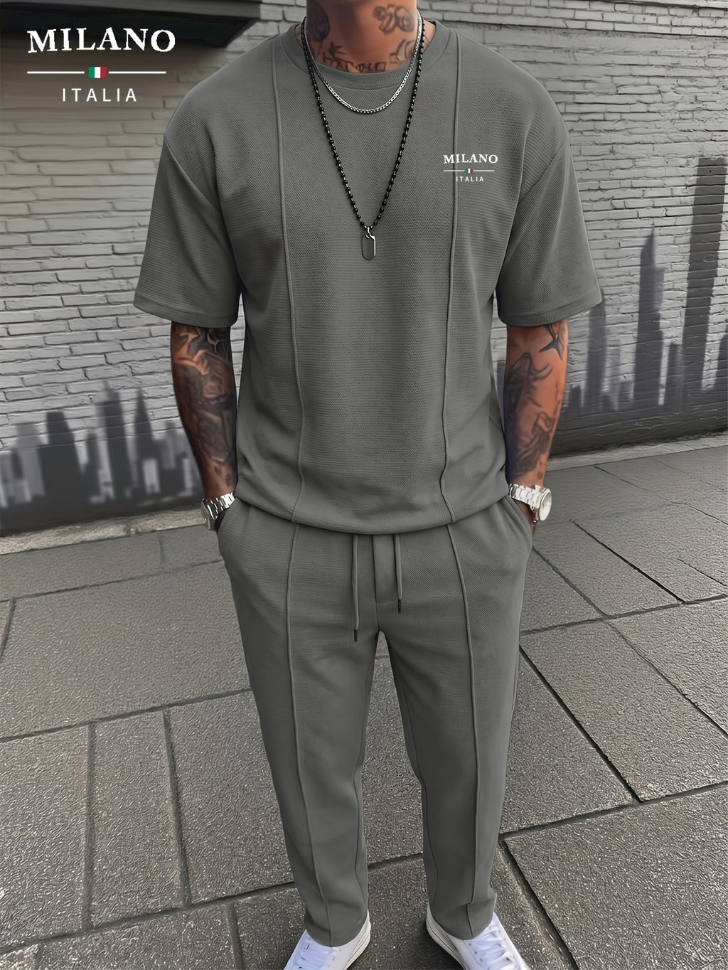 Men's Textured Relaxed T-Shirt & Trousers Set