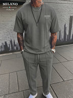 Men's Textured Relaxed T-Shirt & Trousers Set