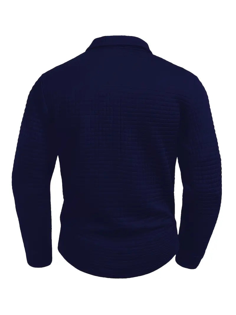 Polo à manches longues texturé pour homme avec fermeture à boutons quart de zip
