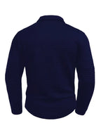 Polo à manches longues texturé pour homme avec fermeture à boutons quart de zip