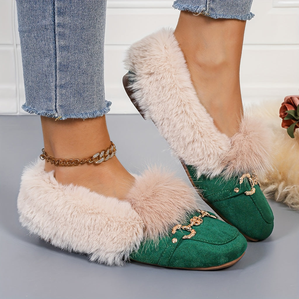 Mules chaussons pour femme bordés de fausse fourrure