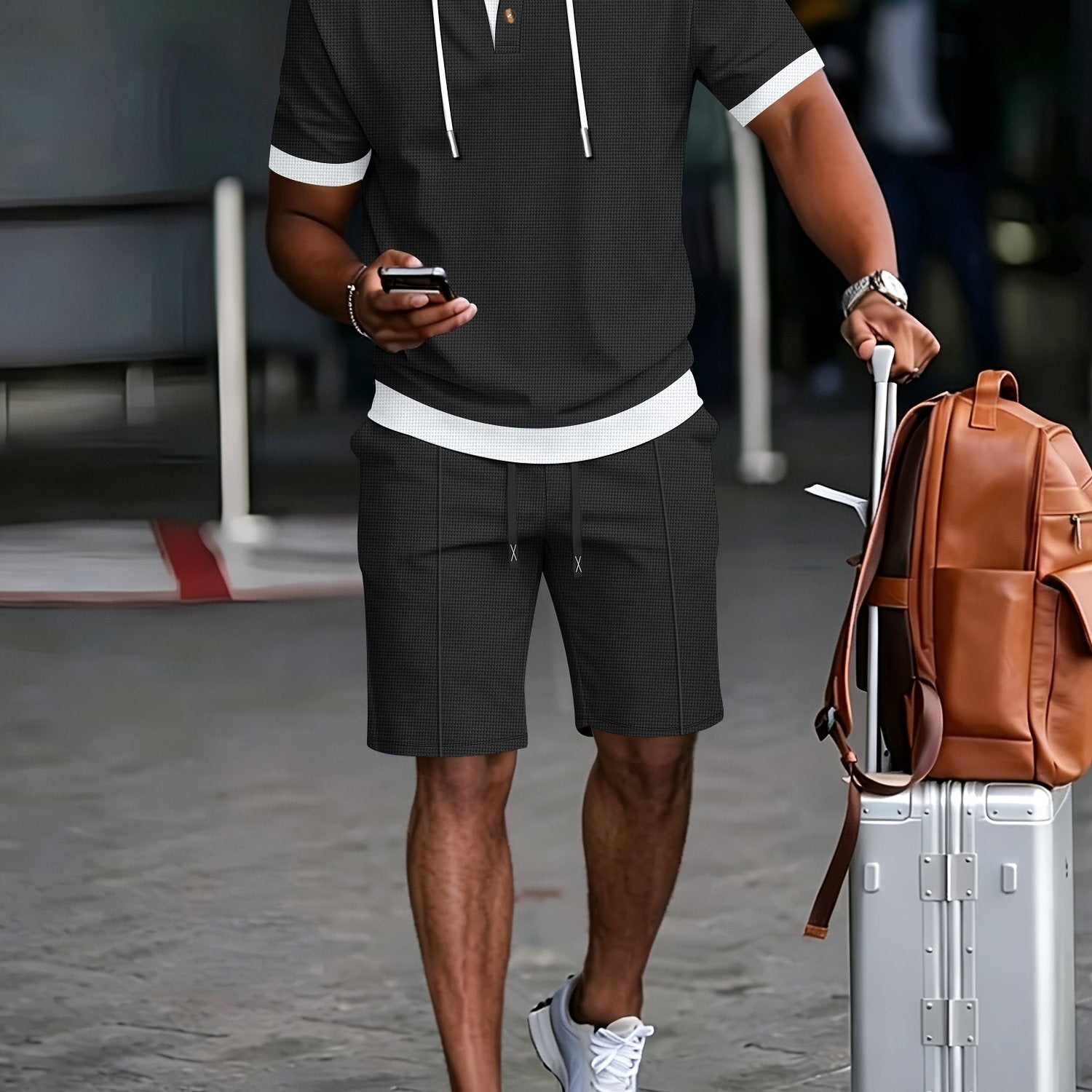 Men's Textured Hooded T-Shirt & Shorts Set
