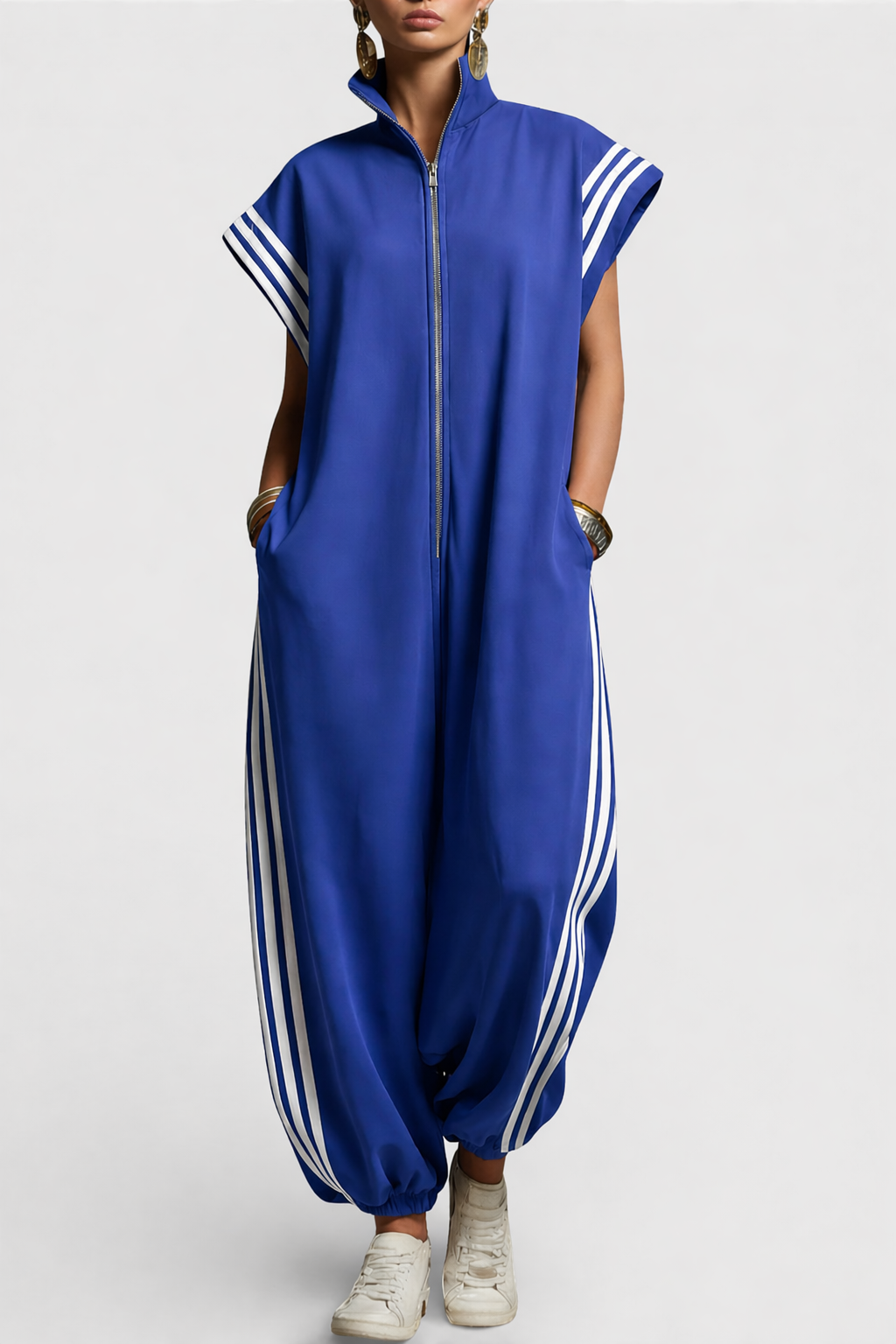 Women's Zip Front Sleeveless Harem Jumpsuit