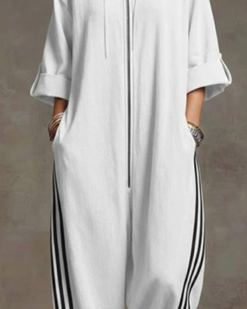 Damen-Jumpsuit mit Reißverschluss vorne und lockerem Jogger-Stil