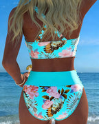 Damen Bikini-Set mit floralem Wickeldesign und Kreuzverschluss