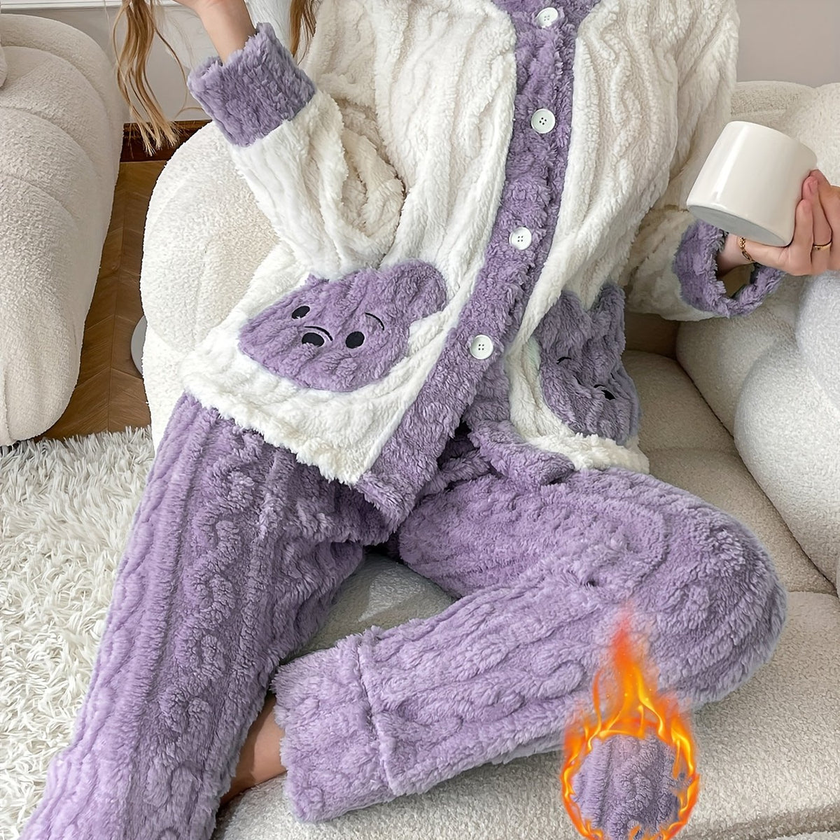 Ensemble de pyjama douillet boutonné pour femme