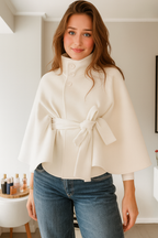Damen-Cape-Mantel mit Gürtel und hohem Kragen