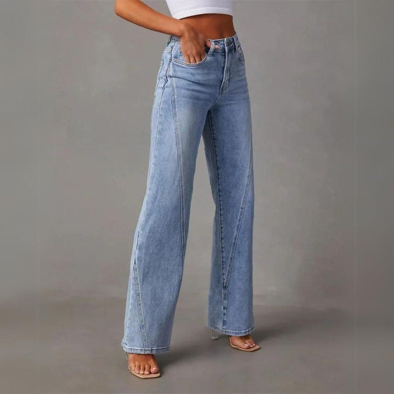 Women's High-Waisted Wide-Leg Jeans with Panel Detailing for Everyday Wear