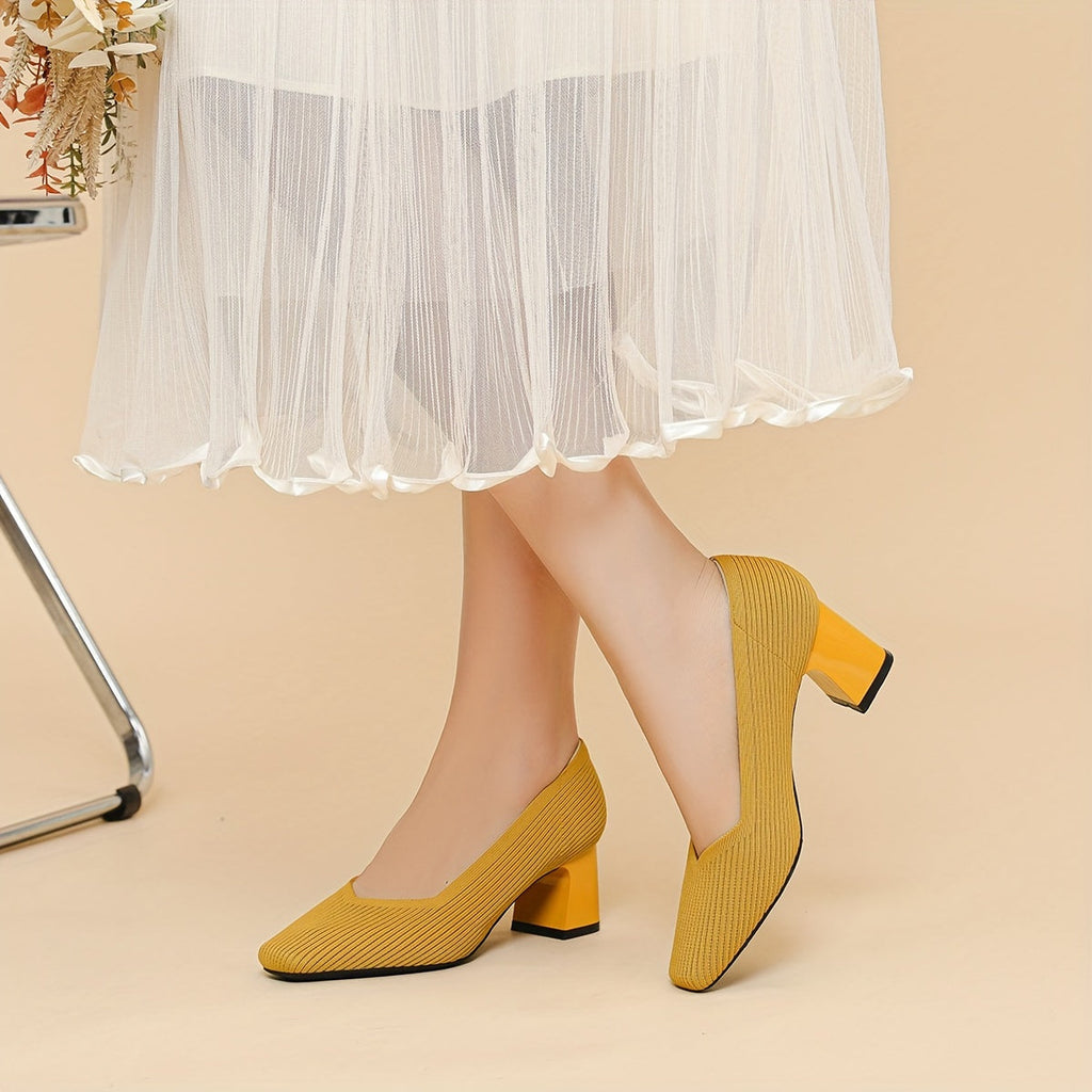 Women's Ribbed Block Heel Pumps