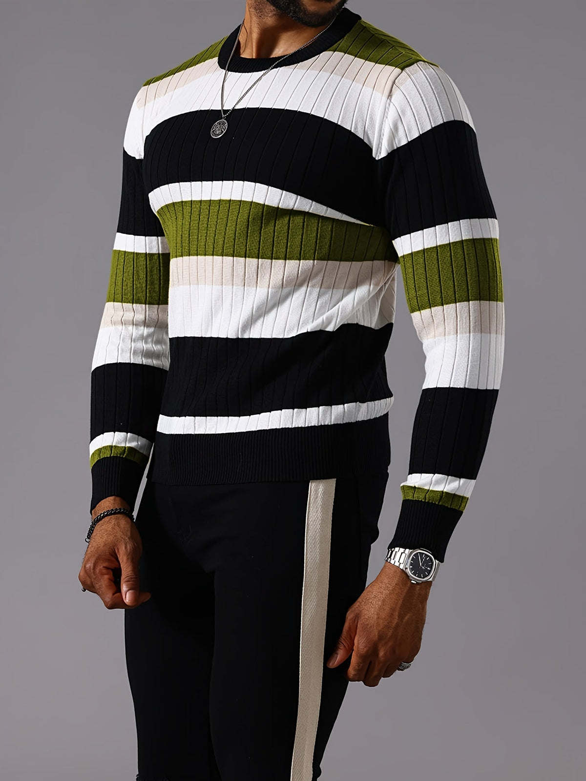 Maglione da uomo a blocchi di colore a coste