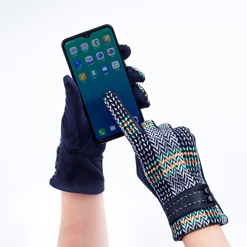 Gants à carreaux pour femme avec poignets à boutons