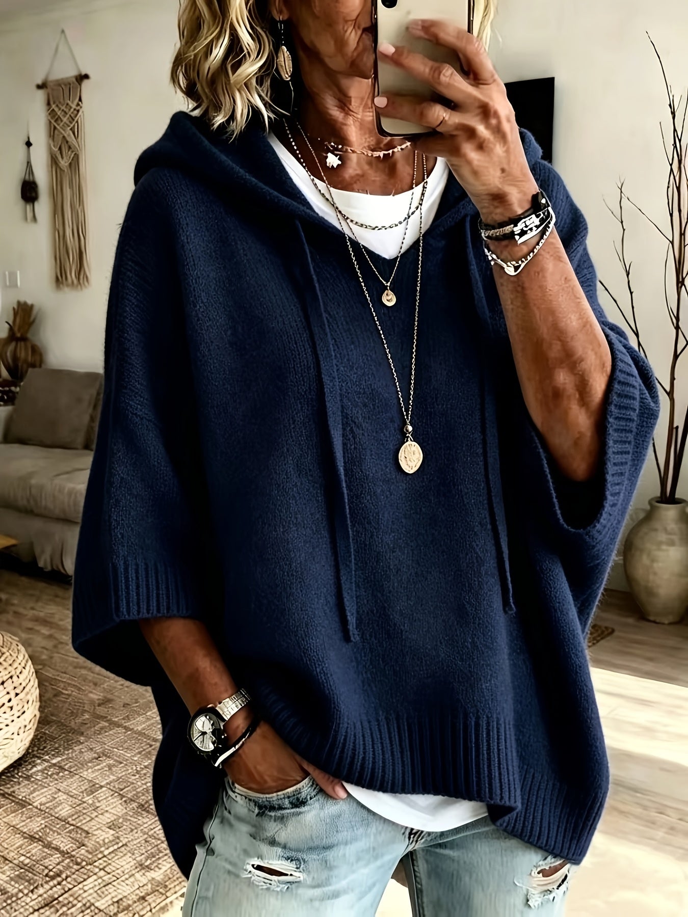 Women’s Hooded Oversized Knit Poncho
