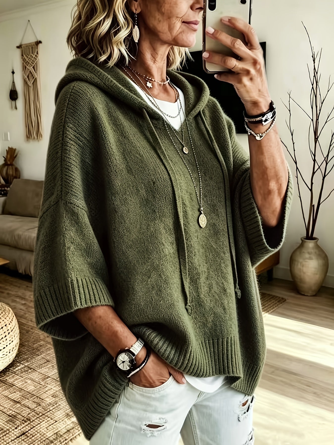 Women’s Hooded Oversized Knit Poncho