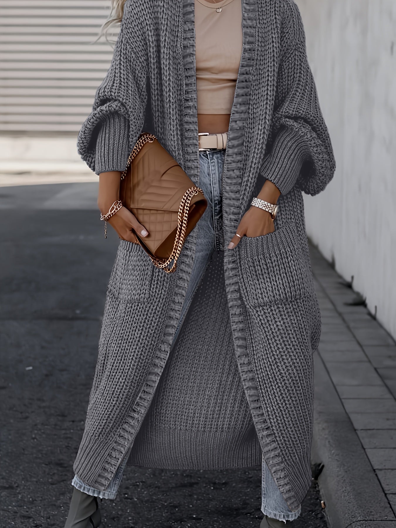 Women’s Longline Open-Front Knit Cardigan