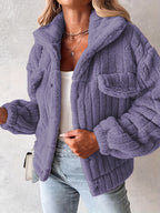 Damen-Plüsch-Sherpa-Jacke mit praktischen Taschen