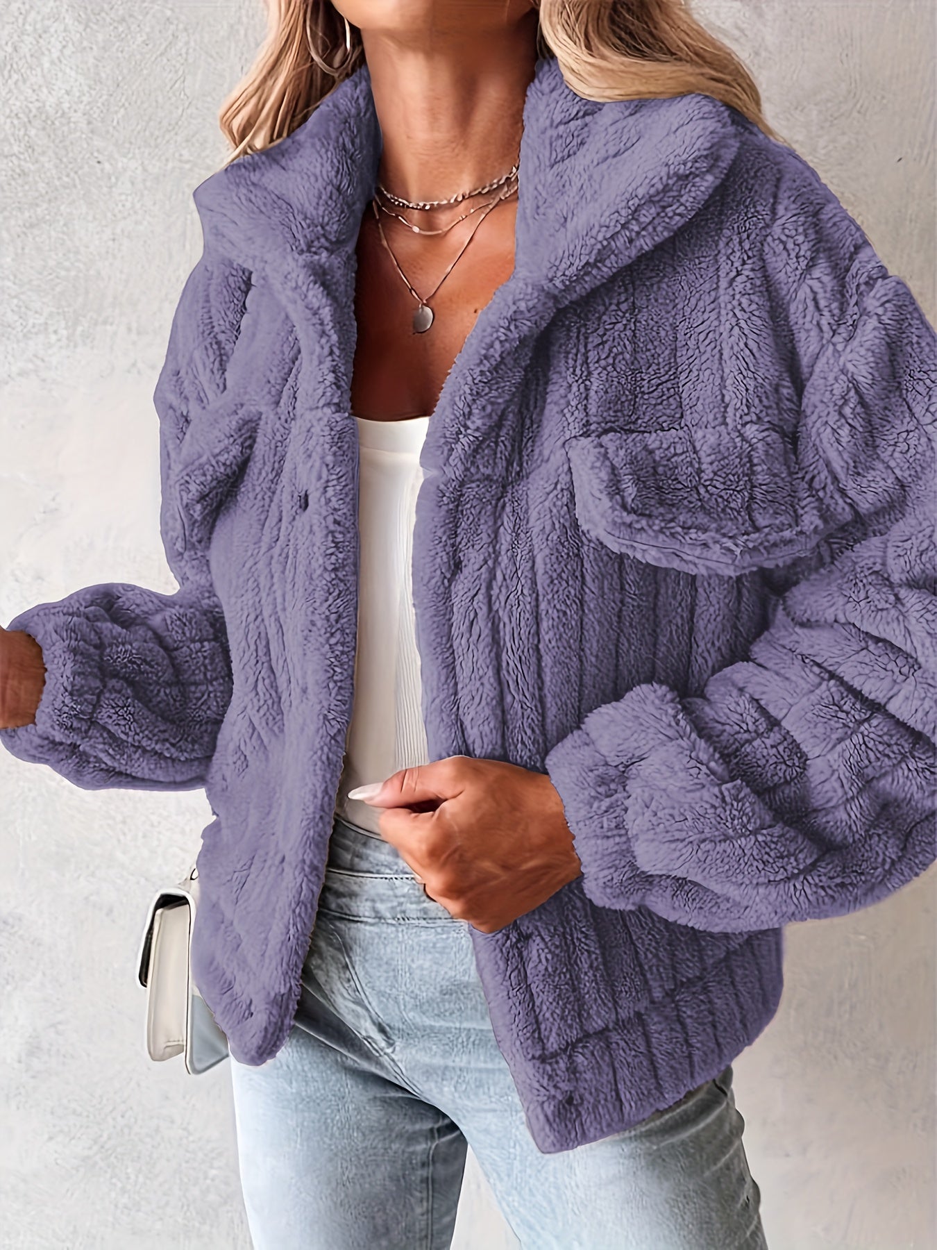 Damen-Plüsch-Sherpa-Jacke mit praktischen Taschen