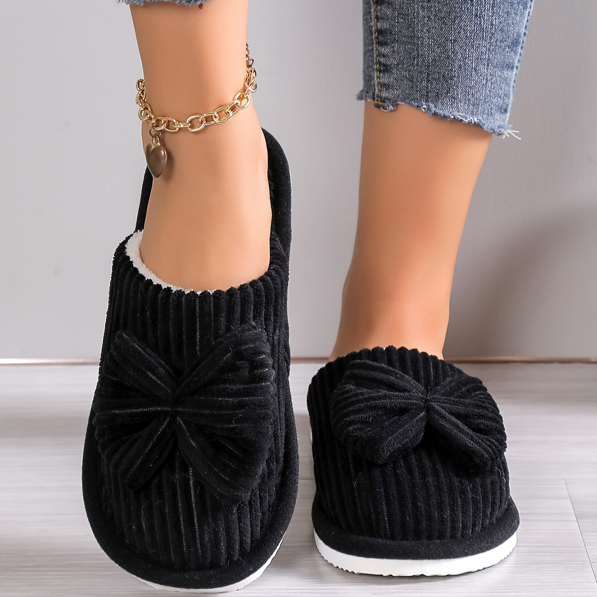 Women’s Bow Detail Ribbed House Slippers
