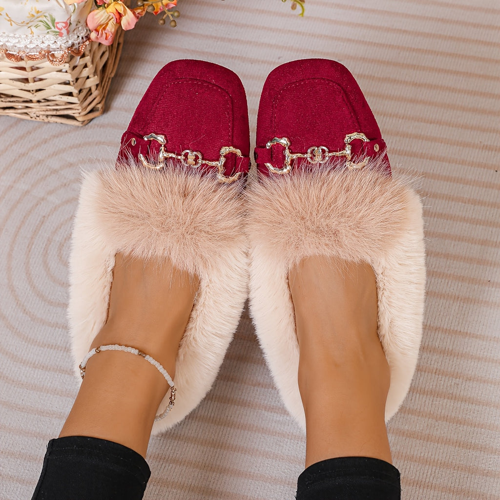 Mules chaussons pour femme bordés de fausse fourrure