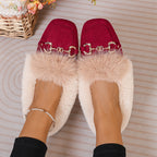 Mules chaussons pour femme bordés de fausse fourrure